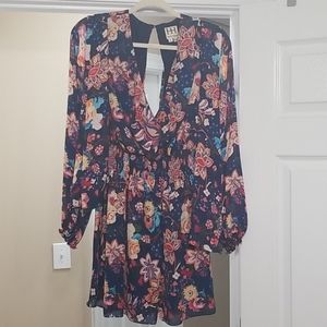 Haute Hippie navy floral silk mini dress